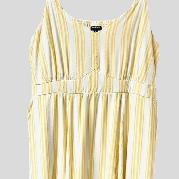 NEW TORRID Plus size maxi yellow & white striped challis sleeveless tiered dress - Picture 4 of 16